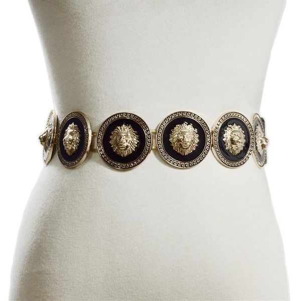 

vintage gold lion head belt metal women belt obi luxury brand ladies designer elastic straps dresses306u, Black;brown