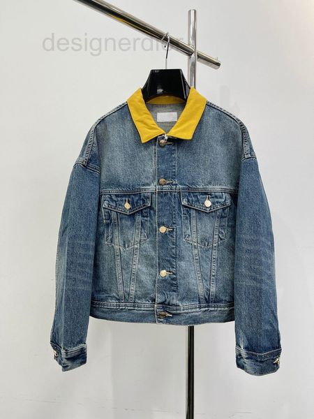 

women's jackets designer genuine ce home 22ss back embroidery stitched yellow collar used wash jeans jacket men's and women's, Black;brown