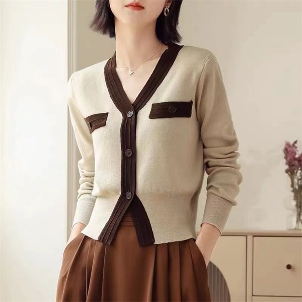 

womens sweaters korean fashion knitted cardigan women autumn contrast color vneck long sleeve single breasted sweater office lady 220906, White;black