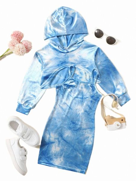 

others apparel toddler girls tie dye hoodie & cami dress e5jm#, Black;white
