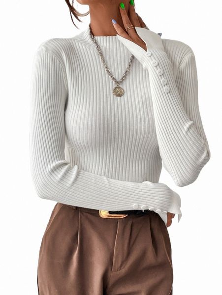 

women's sweaters split cuff ribbed knit sweater i8hc#, White;black