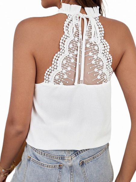 

women's tanks & camis guipure lace insert halter i1wu#, White