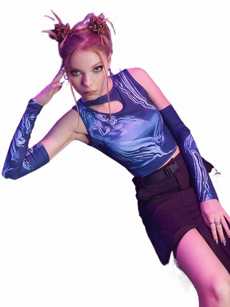 

women's t-shirt romwe cyber luvr graphic cut out with oversleeves z0hm#, White