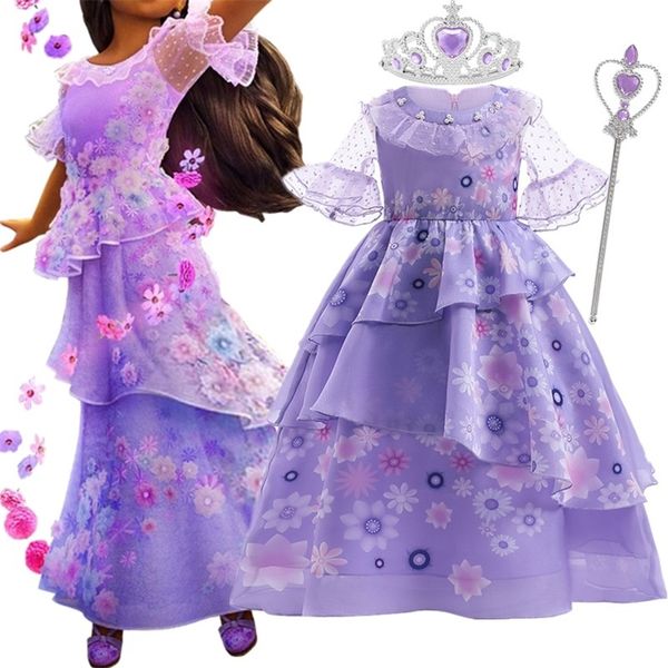 

girl's dresses encanto madrigal dress girls mirabel cosplay princess baby kids flower ruffle party dress children isabel dress up costu, Red;yellow