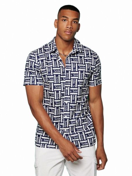 

men's casual shirts men letter & geometric print shirt p7na#, White;black