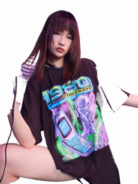 

women's t-shirt romwe cyber luvr figure letter graphic tee j8kk#, White