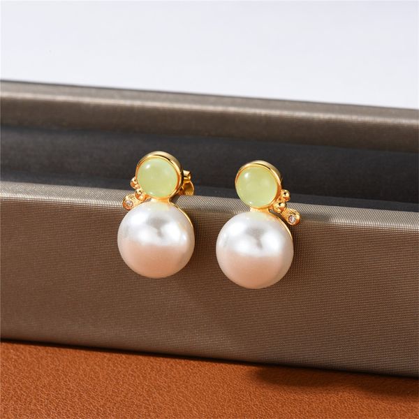 

french niche design stud simple personality pearl earrings temperament all-match sweet korean version ins jewelry accessories, Golden;silver