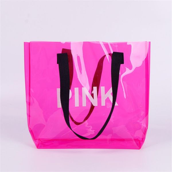 

hbppvc transparent color bag plastic waterproof gift magic color pvc handbag stereo cosmetics shopping bag328j, Black;red