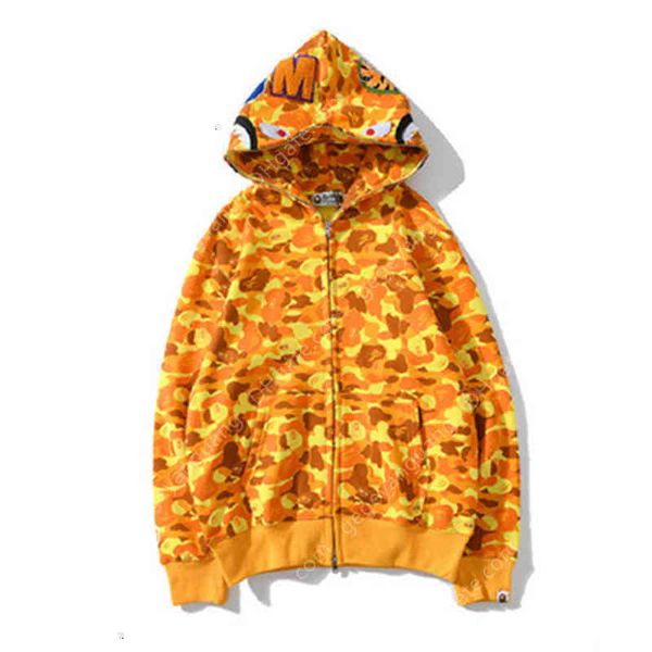 

men shark ape print hooded cardigan zipper sweater adults sweatshirts coat, Black