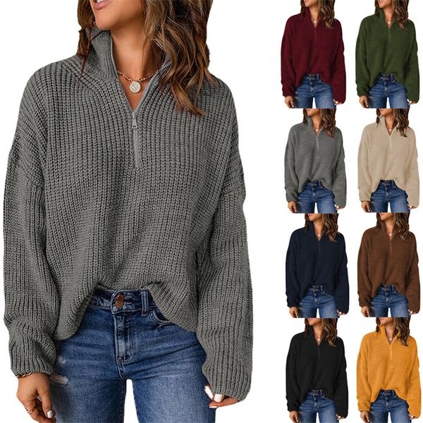 

women's sweaters 2022 autumn winter half open collar long sleeve blouse women's loose zipper pullover sweater 220906, White;black