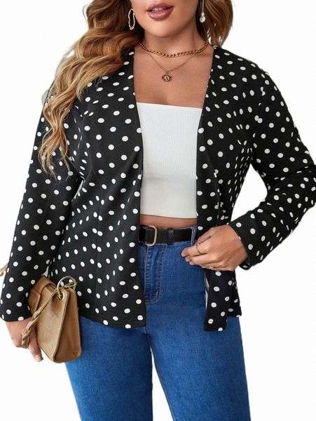 

plus size outerwear & coats plus polka dot open front coat p3cy#, Black