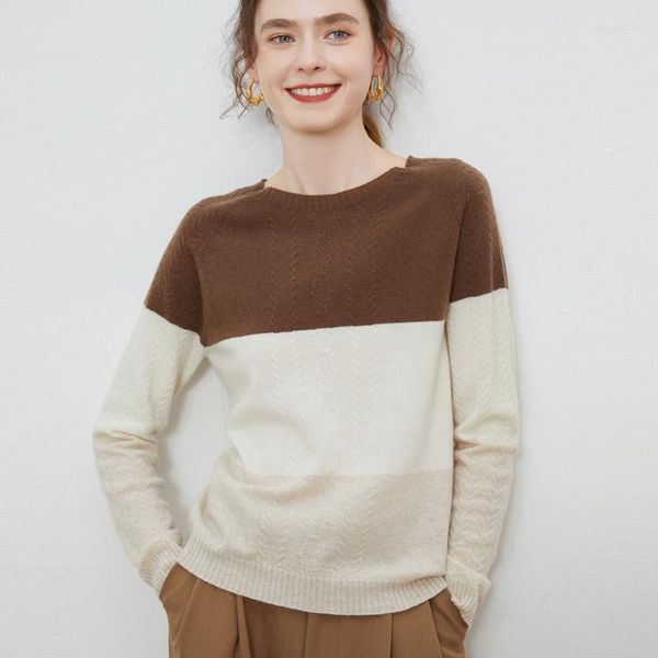

women's sweaters 2022 autumn and winter color matching round neck sweater women's pullover all-match thin loose wool, White;black