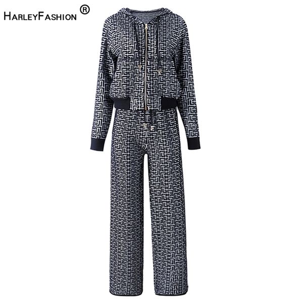 

womens two piece pants autumn winter casual sports 2 pieces sets hooded jackets wideleg pants stretchy knitted suits 220906, White