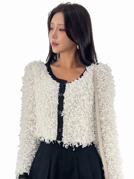 

women's jackets dazy contrast trim button up fuzzy jacket 39ox#, Black;brown