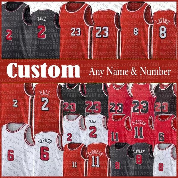 

college demar zach derozan basketball''nba''lavine jersey lonzo 2 ball chicago''bulls''throwback 23, Black;red