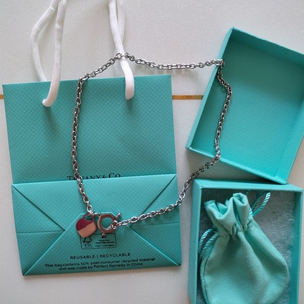 

luxury designer sterling silver heart bangle bracelet necklace set shape original fashion classic bracelet women jewelry gift with box3