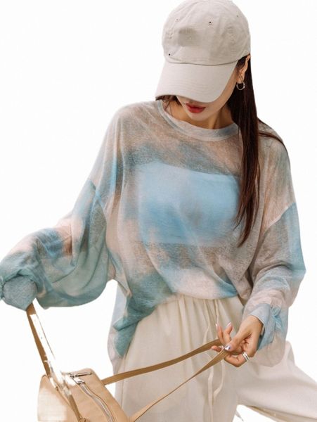 

women's t-shirt dazy drop shoulder tie dye sheer i3ts#, White