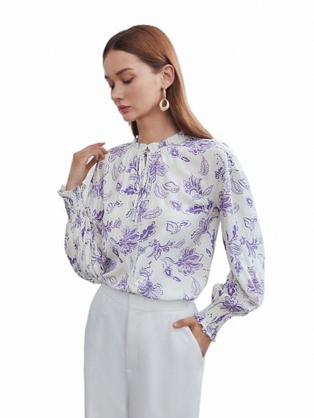 

women's blouses & shirts motf premium viscose printed shirred cuff d09h#, White