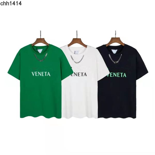 

2022ss summer new tee botvegas venetas letter printed metal chain short sleeve bv green pure cotton couple t-shirt, White;black