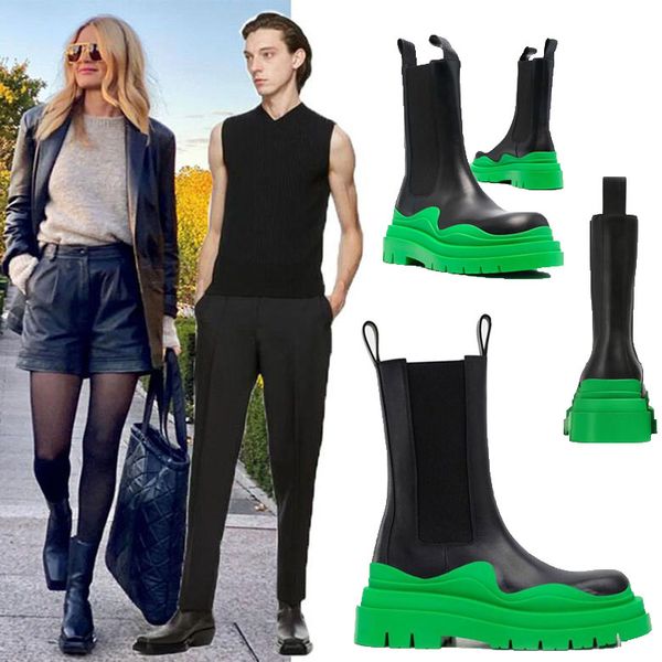 

aaa bottega boots men two tone lthr chelsa booties man platform chunky boot lady shoes luxury designer black/grass soles women boots 35--45