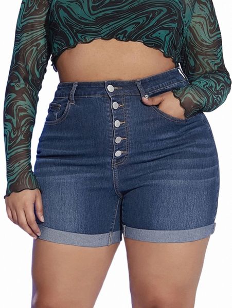 

women's shorts plus high waist roll up hem denim shorts h841#, White;black