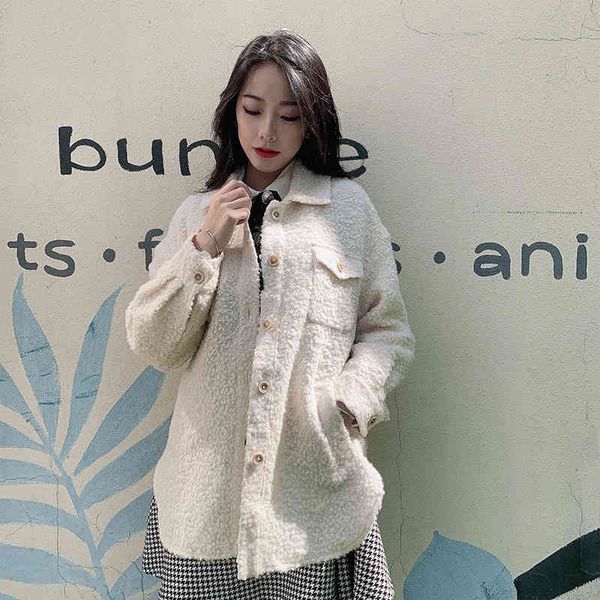 

women's jackets fadan autumn winter women's wear lapel lamb wool single breasted loose cotton jacket, Black;brown