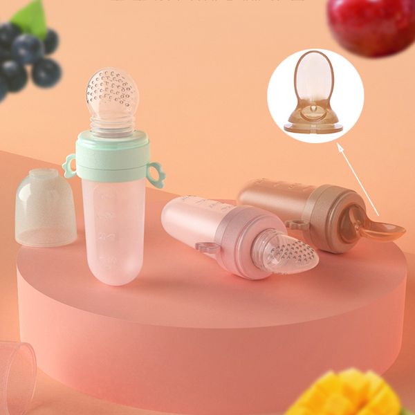 

cups dishes utensils 2 in 1 baby silicone rice paste bottle soft feeding fresh fruit bite for born infant with spoon 220906