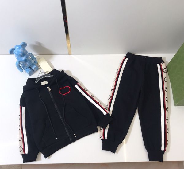 

children sets baby suits clothing sets girls boys cardigan zipper 2 pieces sweatshirts sports pants kids 110-160cm black, White