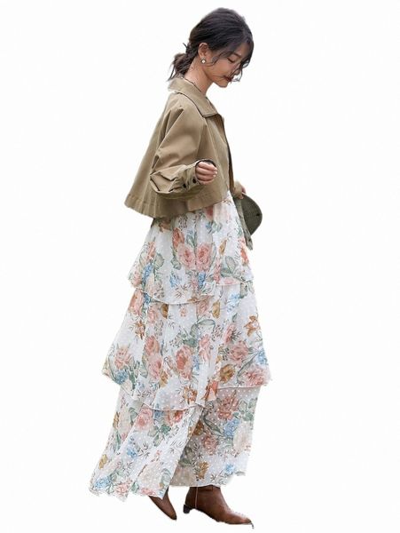 

casual dresses dazy floral print swiss dot layered hem dress 64z4#, Black;gray