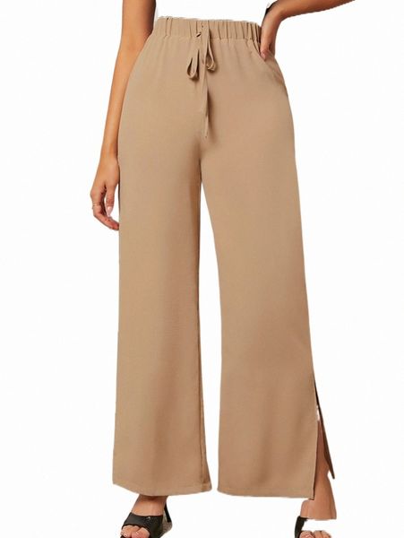 

women's pants & capris solid split hem wide leg pants r1pn#, Black;white
