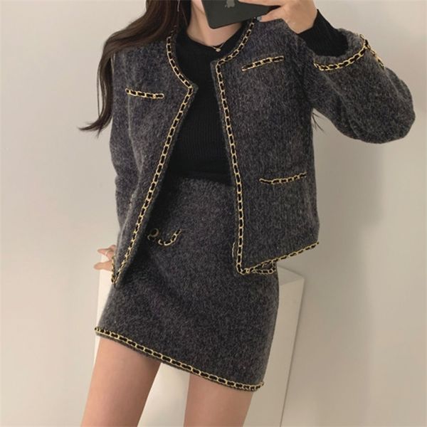 

two piece dress womens suit autumn 2 piece set women vintage loose jacket coat high waist a line mini skirts korean style two piece set 2209, White