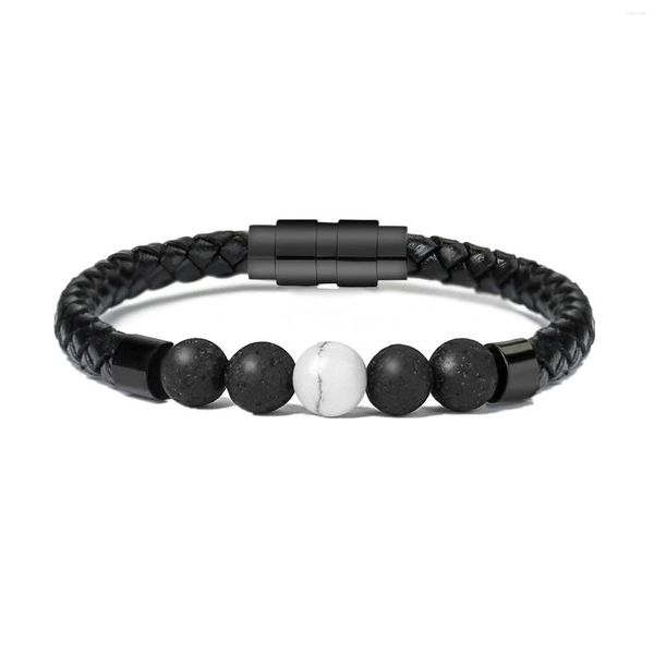 

bangle cremation jewelry urn bracelet for ashes women men lava stone genuine leather memorial bracelets, Black