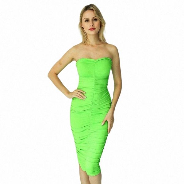 

casual dresses casual dresses 2021 summer neon green tube dress women ruched long bandage strapless bodycon tie dye party pleated vestidos n, Black;gray