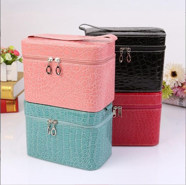 

stone pattern square cosmetic case large capacity portable crocodile storage case