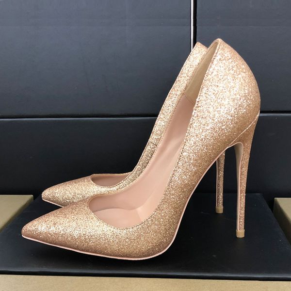 

gold glitter shallow red bottoms shoes brand pumps ladies bling 12cm high heels fashion sparkling pointed toe women's party wedding ban, Black
