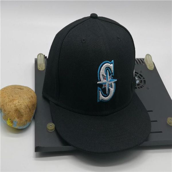 

seattle fitted caps fashion letter s size hats baseball flat peak for men women full closed blue color281a, Blue;gray