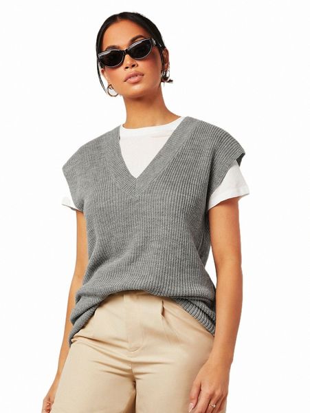 

women's sweaters ribbed knit sweater vest without tee k3ea#, White;black