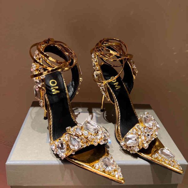

casual shoes 2022 spring and summer new ultra-high heel sandals women's luxury full diamond strap thin heel pointed open toe women&#039, Black
