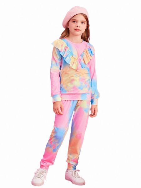 

others apparel girls tie dye ruffle trim pullover & sweatpants m8yp#, Black;white