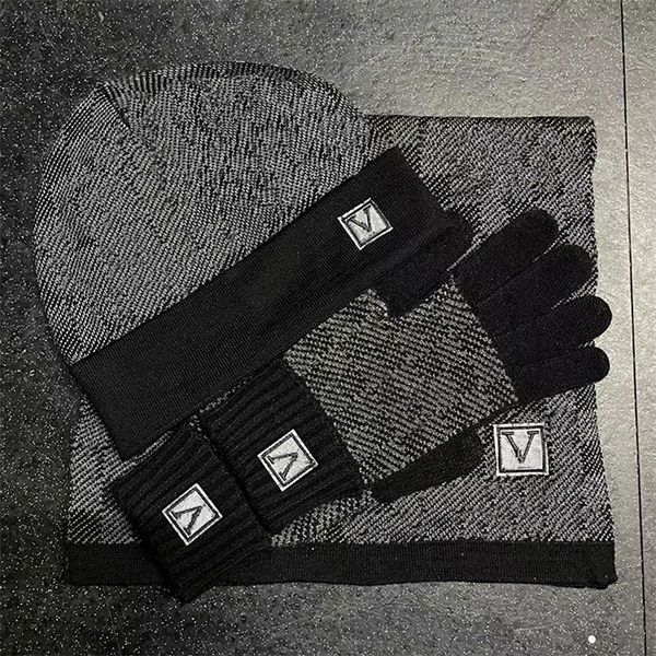 

hats scarve gloves sets designer mens beanie scarf glove set luxury hat knitted caps ski scarves winter outdoor fashion sets, Blue;gray