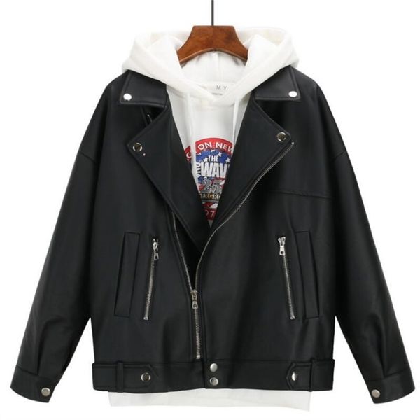 

women's leather faux arrival women autumn winter jacket oversized boyfriend korean style female coat outwear black bike 220905