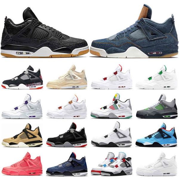 

new sail jumpman 4 4s basketball shoes ovo bred neon court purple washed denim carnival black gum mens trainers sports sneakers241h