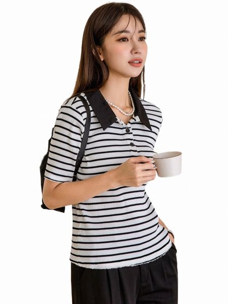 

women's t-shirt dazy striped contrast collar tee u5ye#, White