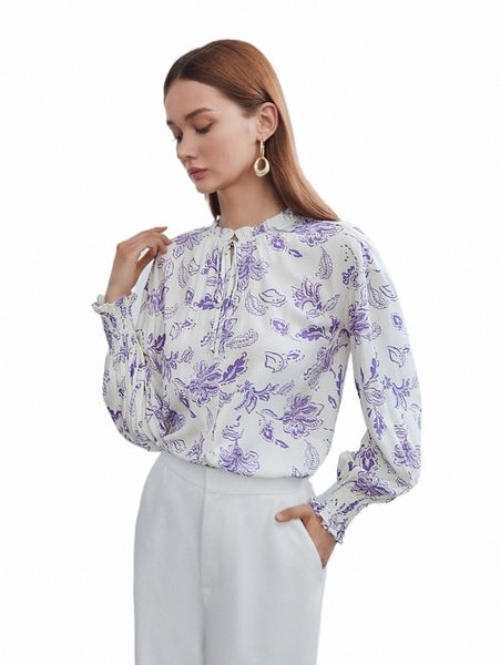 

women's blouses & shirts motf premium viscose printed shirred cuff p09p#, White