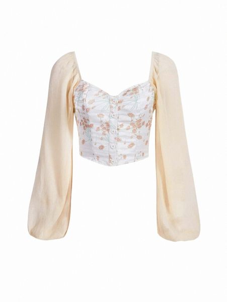 

women's blouses & shirts mod floral print button front blouse n3qb#, White