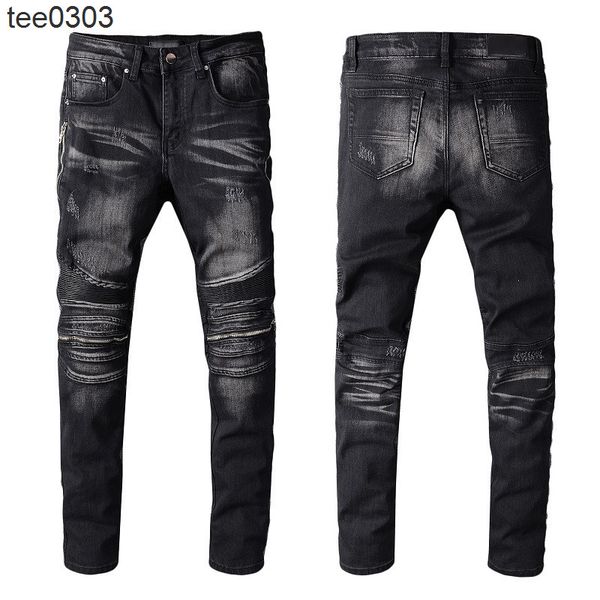 

607 high jeans fashion brand amirs personality handsome black punk style zipper pants elastic tight jeans pants, Blue