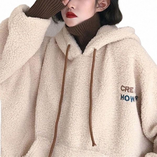 

women's hoodies & sweatshirts women's hoodies & sweatshirts women lamb wool fake two-piece hooded knitted halter coats ladies win, Black