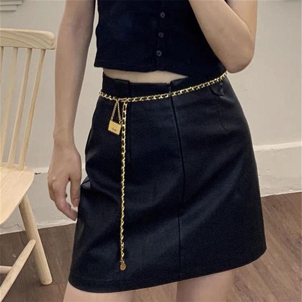 

women designer chains belts fashion designer narrow link belt for women no brand buckle waist chain vintage gold waistband2358258f, Black;brown