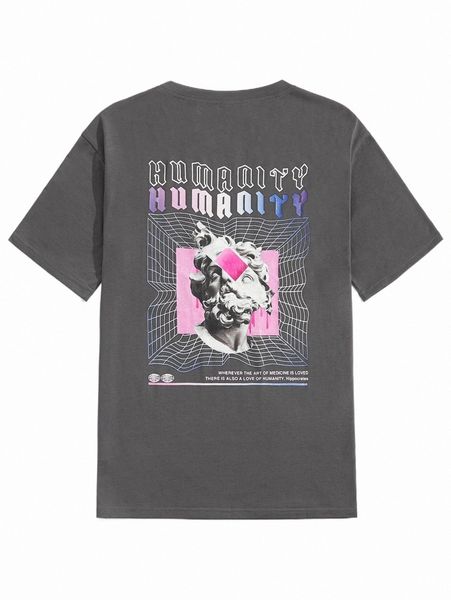 

men's t-shirts romwe slogan sculpture graphic tee v7p7#, White;black