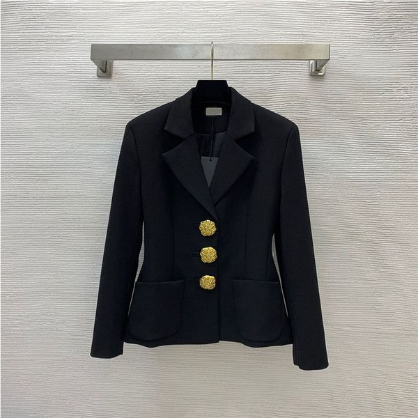 

designer women's jackets spring autumn fashion black turn down collar short blazer big gold button jackets women single-breasted coat, Black;brown